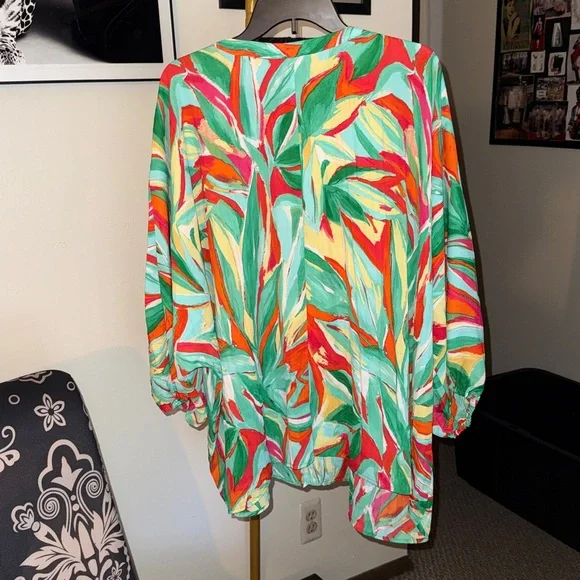 Colleen Lopez Multicolor Leaf Print Blouse - Picture 3 of 6
